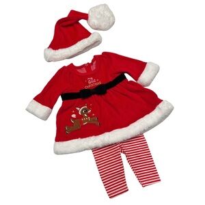 Festive ‘My First Christmas’ Baby Girl Matching Set with Santa Hat, Size 3 Month